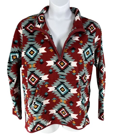 Wrangler Retro Unisex XL Aztec Oversized Pullover Fleece 1/4 Zip Jacket Medieval - Picture 8 of 16